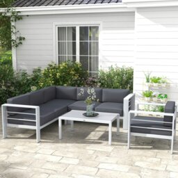 Rackhams 5 PCs Garden Sofa Set w/ Cushions, Aluminium Furniture Sets, Grey - Light Grey - thumbnail 2