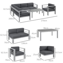 Rackhams 5 PCs Garden Sofa Set w/ Cushions, Aluminium Furniture Sets, Grey - Light Grey - thumbnail 6