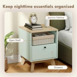 Rackhams Modern Nightstand Set of 2, Bedside Table with Drawer and Open Shelf - Light Green - 1 - Modern - thumbnail 5
