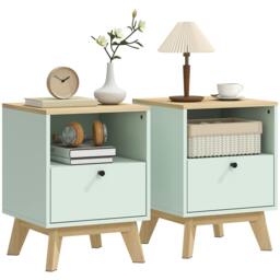 Rackhams Modern Nightstand Set of 2, Bedside Table with Drawer and Open Shelf - Light Green - 1 - Modern - thumbnail 2