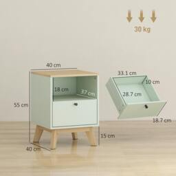 Rackhams Modern Nightstand Set of 2, Bedside Table with Drawer and Open Shelf - Light Green - 1 - Modern - thumbnail 3