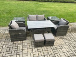 Rackhams Rattan Outdoor Garden Furniture Set Rectangular Dining Table and Chair Sofa Set With 2 Side Tables 2 Small Footstools Dark Grey Mixed - thumbnail 2