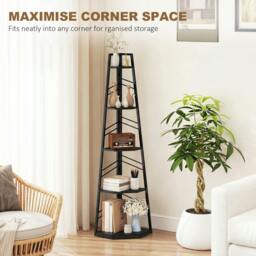 Rackhams 5-Tier Corner Bookcase, Floor Standing Shelving Unit - 36.5 x 36.5 x 159.5 cm - Particleboard, Metal - Black - thumbnail 4
