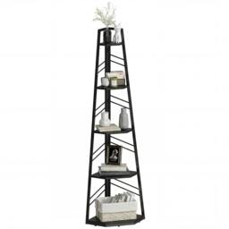 Rackhams 5-Tier Corner Bookcase, Floor Standing Shelving Unit - 36.5 x 36.5 x 159.5 cm - Particleboard, Metal - Black - thumbnail 2
