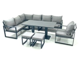Rackhams Aluminium Outdoor Garden Furniture Set Corner Sofa Chair 2 Small Footstool Adjustable Rising Lifting Dining Table Sets Dark Grey - thumbnail 2