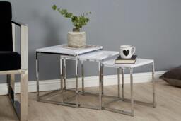 Rackhams Fulton Matte White Nest Of 3 Tables With Chrome Frame - thumbnail 3