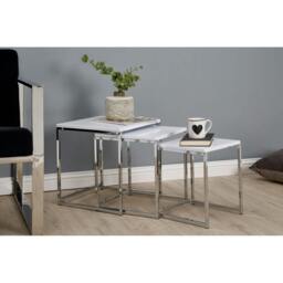 Rackhams Fulton Matte White Nest Of 3 Tables With Chrome Frame - thumbnail 4
