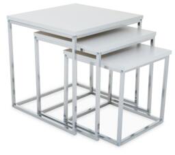 Rackhams Fulton Matte White Nest Of 3 Tables With Chrome Frame - thumbnail 2