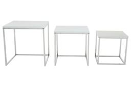 Rackhams Fulton Matte White Nest Of 3 Tables With Chrome Frame - thumbnail 5