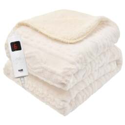 Rackhams Heated Electric Throw Blanket - Luxurious & Soft Design - 9 Temperature Settings & 9-Hour Timer White