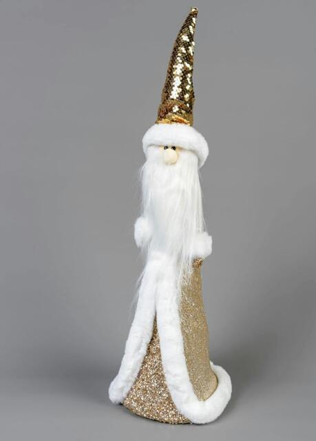Rackhams 58cm Gold Santa Christmas Figurine with Gold Costume, White Fur Trim and Long Beard - image 1