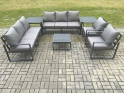 Rackhams Aluminium Outdoor Lounge Sofa Set Garden Furniture Sets with Square Coffee Table 2 Chairs 2 Side Tables Dark Grey 8 Seater - thumbnail 1