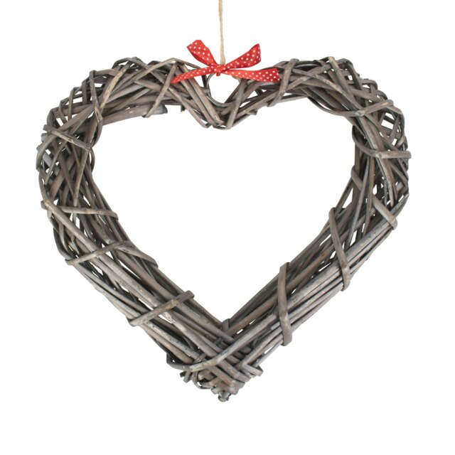 Rackhams Wicker Wide Heart Wreath With Red Spotty Ribbon - Wide - image 1