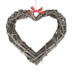 Rackhams Wicker Wide Heart Wreath With Red Spotty Ribbon - Wide