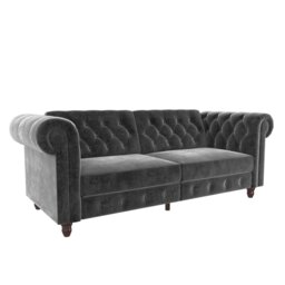 Rackhams Felix Chesterfield 3 Seater Sofa Bed in Velvet Grey - Grey - thumbnail 3