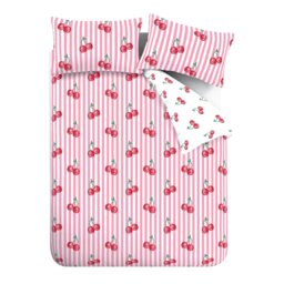 Rackhams Disco Cherries Stripes Reversible Duvet Cover Set Pink - Double - Pink - thumbnail 5