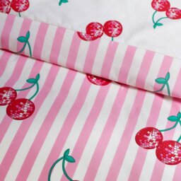 Rackhams Disco Cherries Stripes Reversible Duvet Cover Set Pink - Double - Pink - thumbnail 4