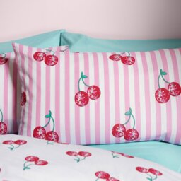 Rackhams Disco Cherries Stripes Reversible Duvet Cover Set Pink - Double - Pink - thumbnail 3