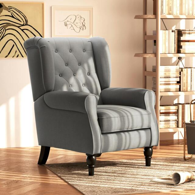 Rackhams Accent Armchair Retro Tufted Club Wood Fabric - Dark Grey - image 1