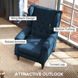 Rackhams Accent Armchair Retro Tufted Club Wood Fabric - Dark Grey - thumbnail 5