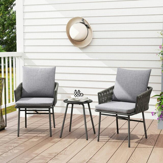 Rackhams Rattan Bistro Set, Balcony Table and Chairs with 4 Cushions - Grey - image 1