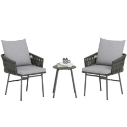 Rackhams Rattan Bistro Set, Balcony Table and Chairs with 4 Cushions - Grey - Grey - Steel, Polyester, PE Rattan, Sponge - thumbnail 2
