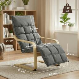 Rackhams Accent Chair, Leisure Lounge Chair Armchair with Footrest, Grey - thumbnail 3