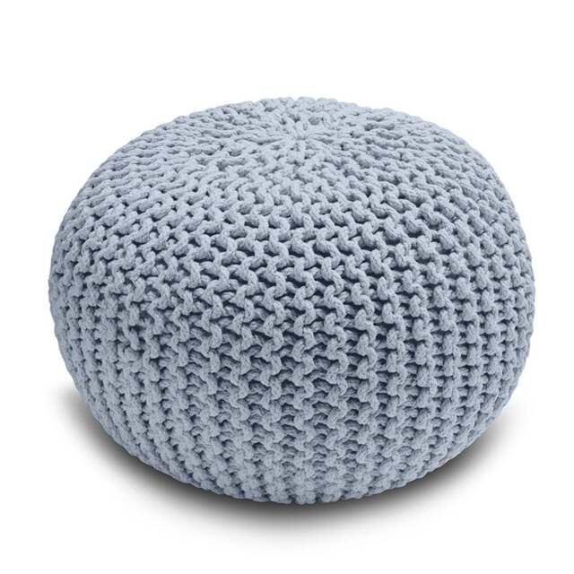 Rackhams Knitted Pouffe Chunky Round Footstool Ottoman 100% Cotton - Silver - image 1