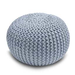 Rackhams Knitted Pouffe Chunky Round Footstool Ottoman 100% Cotton - Silver - thumbnail 1