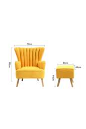 Rackhams Yellow Brushed Fabric Stripe Curved Backrest Armchair with Footstool & Cushion - Yellow - thumbnail 4