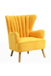 Rackhams Yellow Brushed Fabric Stripe Curved Backrest Armchair with Footstool & Cushion - Yellow - thumbnail 6