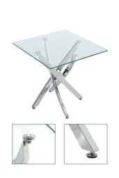 Rackhams Modern Square Tempered Glass Top Coffee End Table with Chrome Cross Leg - Clear - thumbnail 6