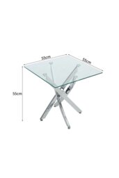 Rackhams Modern Square Tempered Glass Top Coffee End Table with Chrome Cross Leg - Clear - thumbnail 4