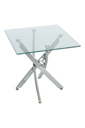 Rackhams Modern Square Tempered Glass Top Coffee End Table with Chrome Cross Leg - Clear - thumbnail 5