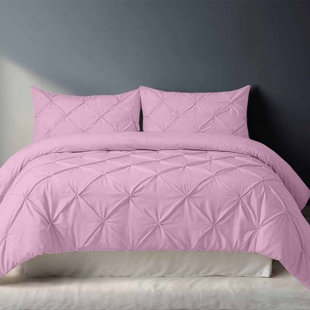 Rackhams Pintuck Pinch Pleated Polycotton Duvet Cover And Pillowcase/s Set Bed Linen - Pink - Single - image 1