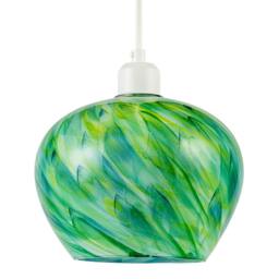Rackhams Modern Green Toned Glass Pendant Shade with Brushed Leaves Design
