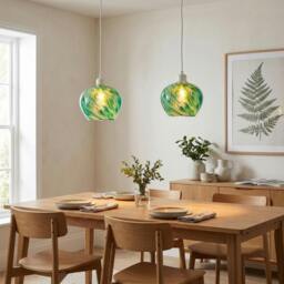 Rackhams Modern Green Toned Glass Pendant Shade with Brushed Leaves Design - thumbnail 6