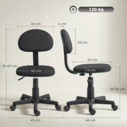 Rackhams Armless Office Chair with Adjustable Height, 360 Swivel Wheels, Black - thumbnail 3