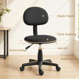 Rackhams Armless Office Chair with Adjustable Height, 360 Swivel Wheels, Black - thumbnail 5