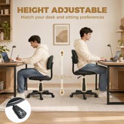 Rackhams Armless Office Chair with Adjustable Height, 360 Swivel Wheels, Black - thumbnail 4