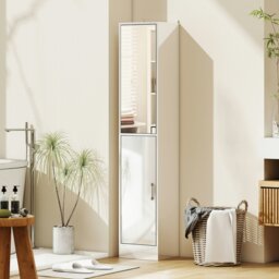 Rackhams Tall Bathroom Cabinet with Mirror, High Gloss White - Bathroom floor cabinet - Particle board - High gloss white - thumbnail 3