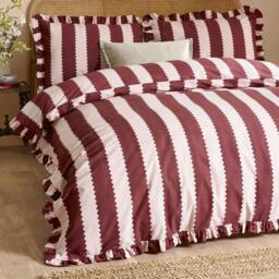 Rackhams Birdie Ruffles Stripe Duvet Cover Set - Burgundy/Blossom - King - Burgundy/Blossom - 100% Cotton - thumbnail 2