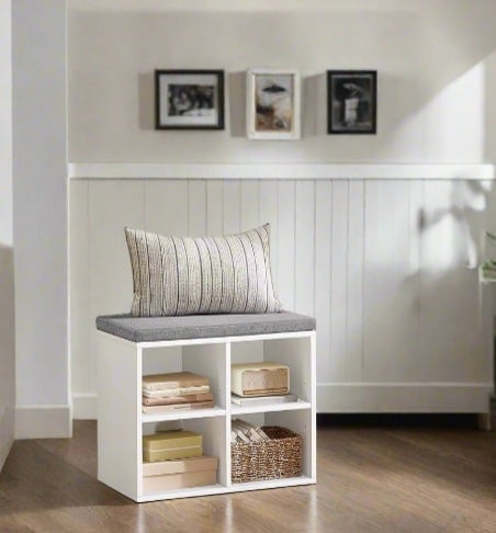 Rackhams Shoe Storage Bench with Cushion, 4 Compartments & Adjustable Shelves for Hallway and Bedroom - image 1
