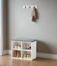 Rackhams Shoe Storage Bench with Cushion, 4 Compartments & Adjustable Shelves for Hallway and Bedroom - thumbnail 2