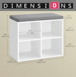 Rackhams Shoe Storage Bench with Cushion, 4 Compartments & Adjustable Shelves for Hallway and Bedroom - thumbnail 3