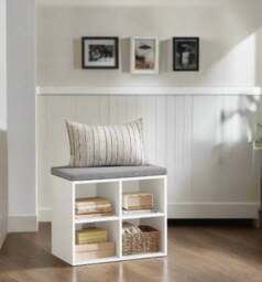 Rackhams Shoe Storage Bench with Cushion, 4 Compartments & Adjustable Shelves for Hallway and Bedroom