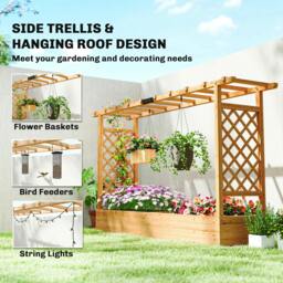 Rackhams Raised Bed for Garden with Trellis, 200 x 44 x 113.5 cm, Natural - thumbnail 5