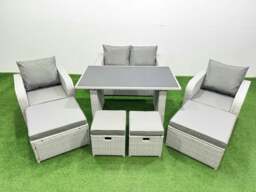 Rackhams 8 Seater Patio Garden Furniture Sets with Dining Table Love Sofa 4 Stools Light Grey - thumbnail 1