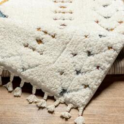 Rackhams Lofty-Shaggy Ivory Yellow Blue Vintage Boho Plush Soft Pile Fringe Rug - 80 x 220 cm - thumbnail 5