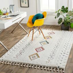 Rackhams Lofty-Shaggy Ivory Yellow Blue Vintage Boho Plush Soft Pile Fringe Rug - 80 x 220 cm - thumbnail 2
